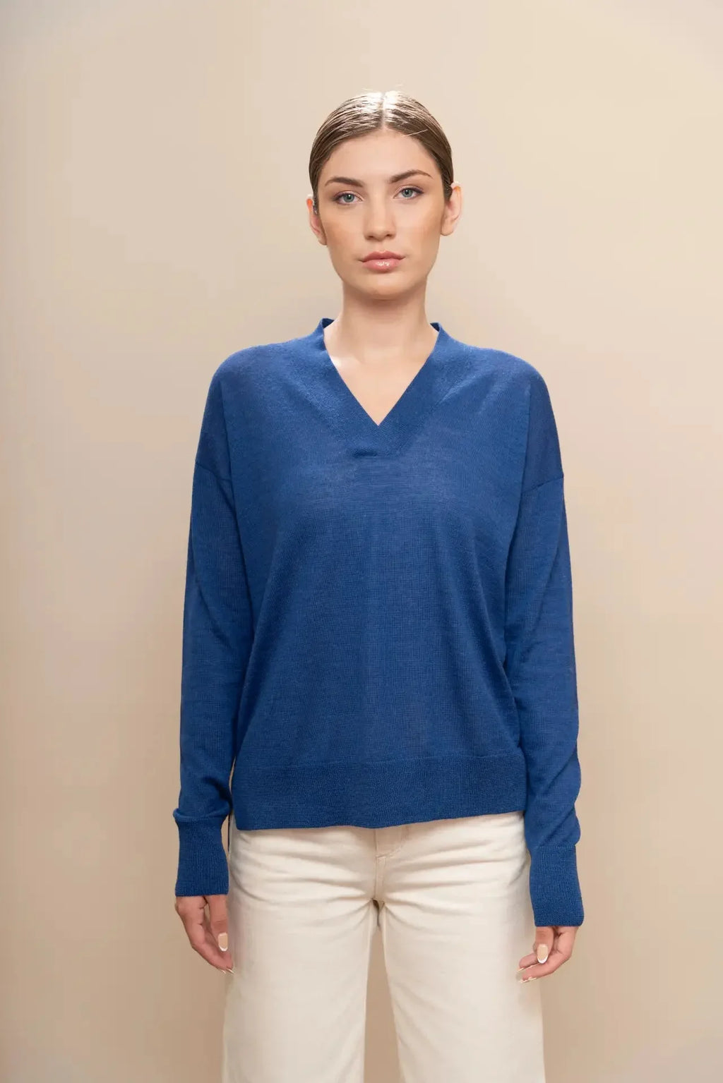 Dament - Baby-Alpaka V-Ausschnitt Pullover