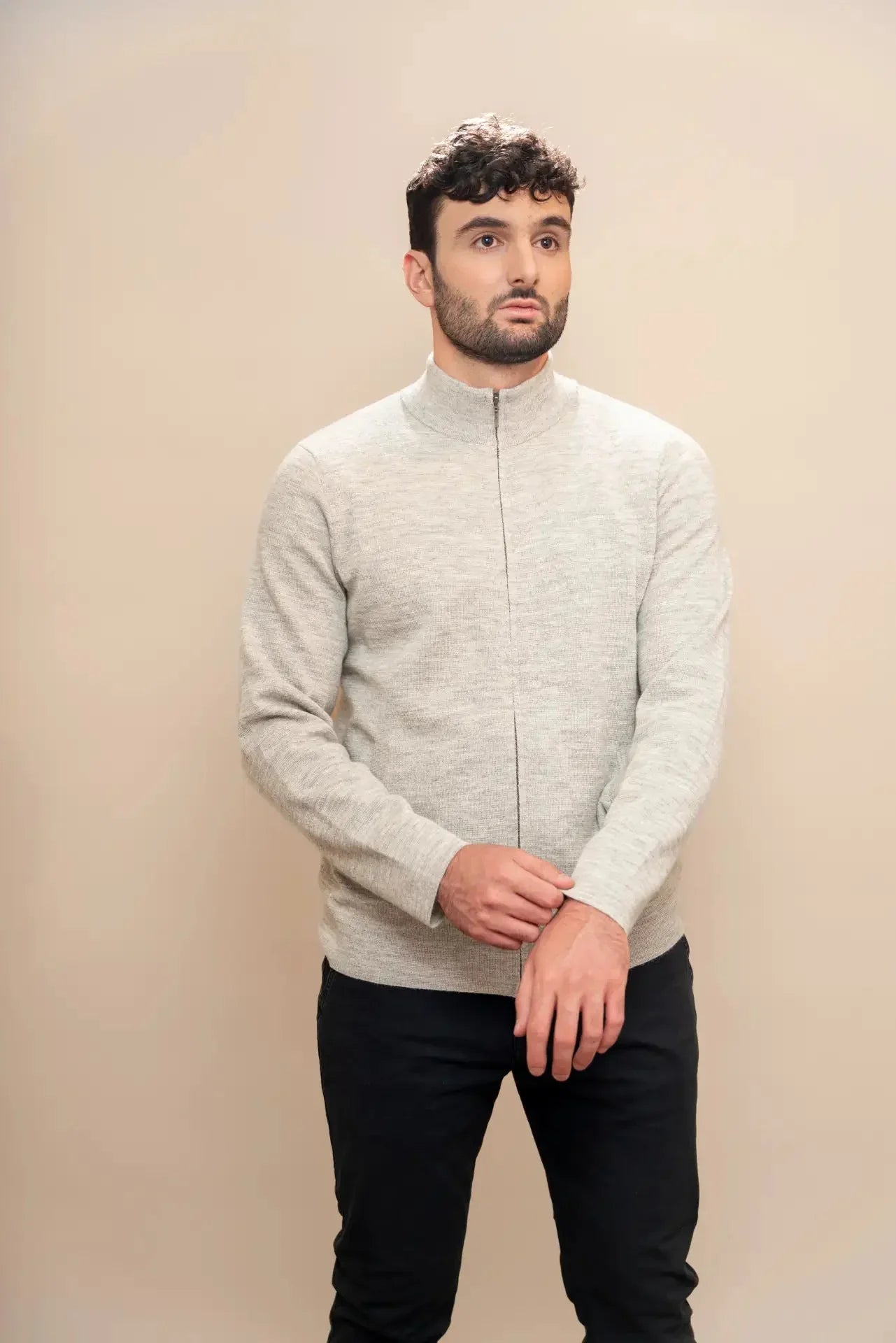 Herren Baby Alpaka Reißverschluss Cardigan