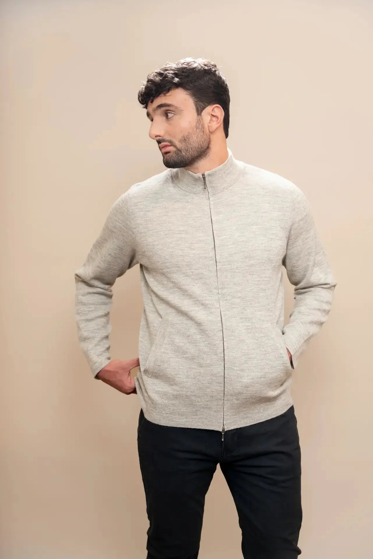 Herren Baby Alpaka Reißverschluss Cardigan